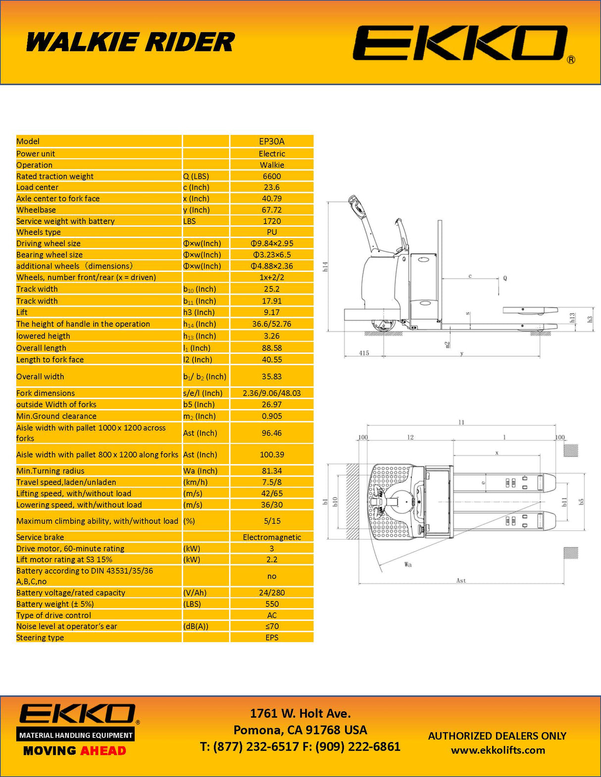 Ekko Lifts EP30A Powered Pallet Truck  Unmatched 6600 lbs Capacity Image 4