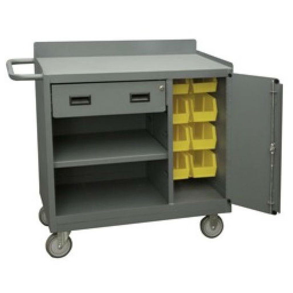 Durham Mobile Bench Cabinet 1 Drawer 8 Bins 16Gauge Steel Image 1