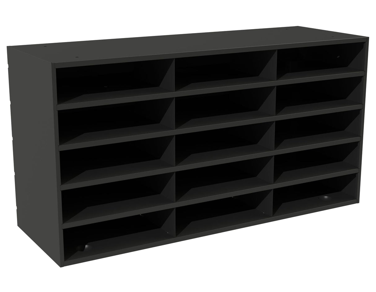 Durham Horizontal Lit Rack with 15 Openings in Black  Tan Finish Image 1